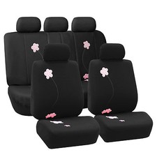 Flower Embroidery Compatible Black Car Seat Covers 2 Row Set Auto Flower Embroidery Compatible Black Car Seat Covers 2 Row Set Auto