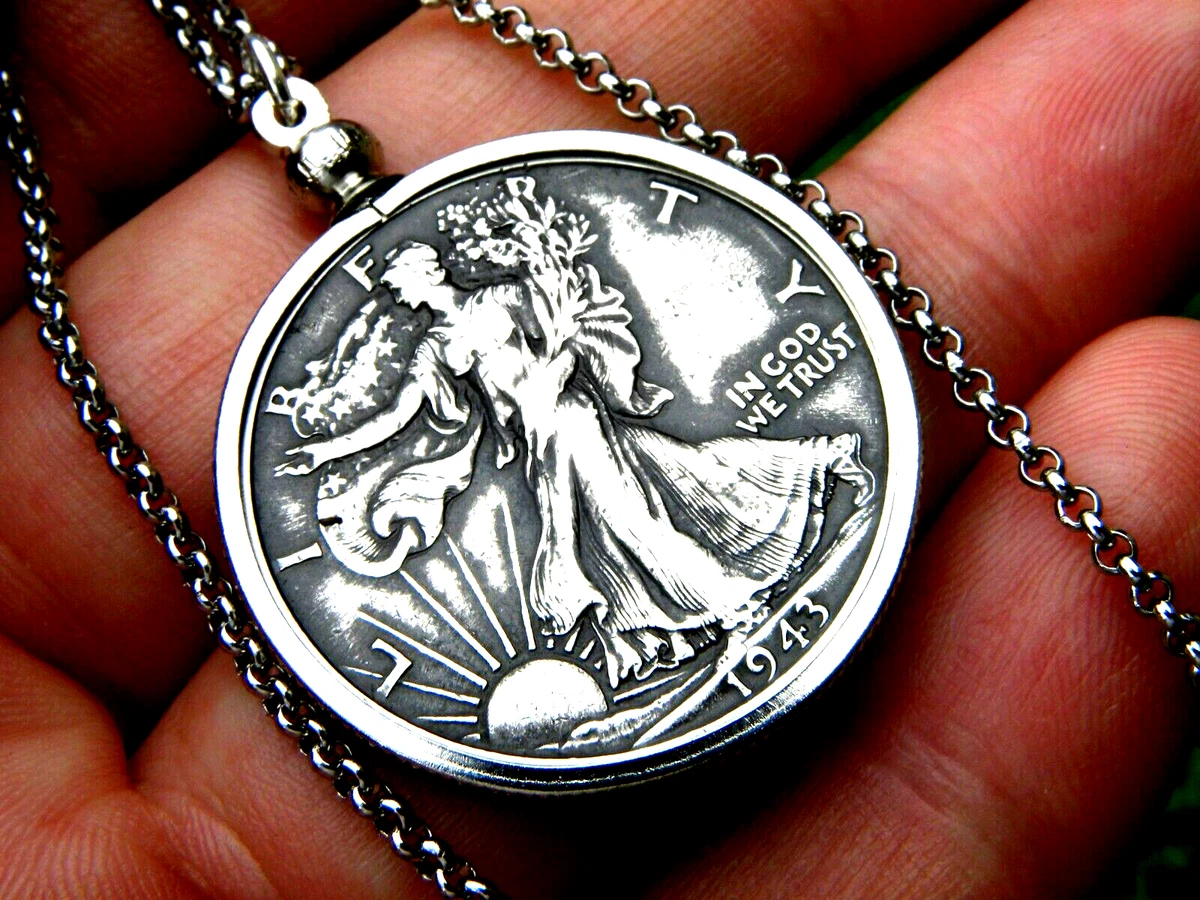 Sterling Silver Franklin Half Dollar Coin Necklace Prong Back Round Edge  1948-63 | Amazon.com