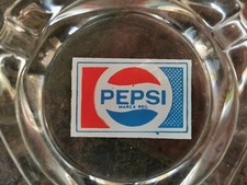 VINTAGE 1970's PEPSI COLA SODA MEXICAN GLASS ASHTRAY ADVERTISING STICKER MEXICO