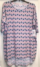 Lularoe Irma Medium Ivory Multicolor Geometric Short Sleeve Women Tunic Top NWT
