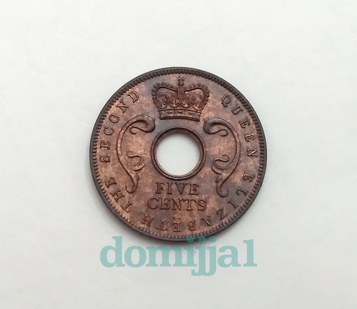 1957 East Africa 5 Cents Coin, KM #37 Uncirculated / Hole - Picture 2 of 2