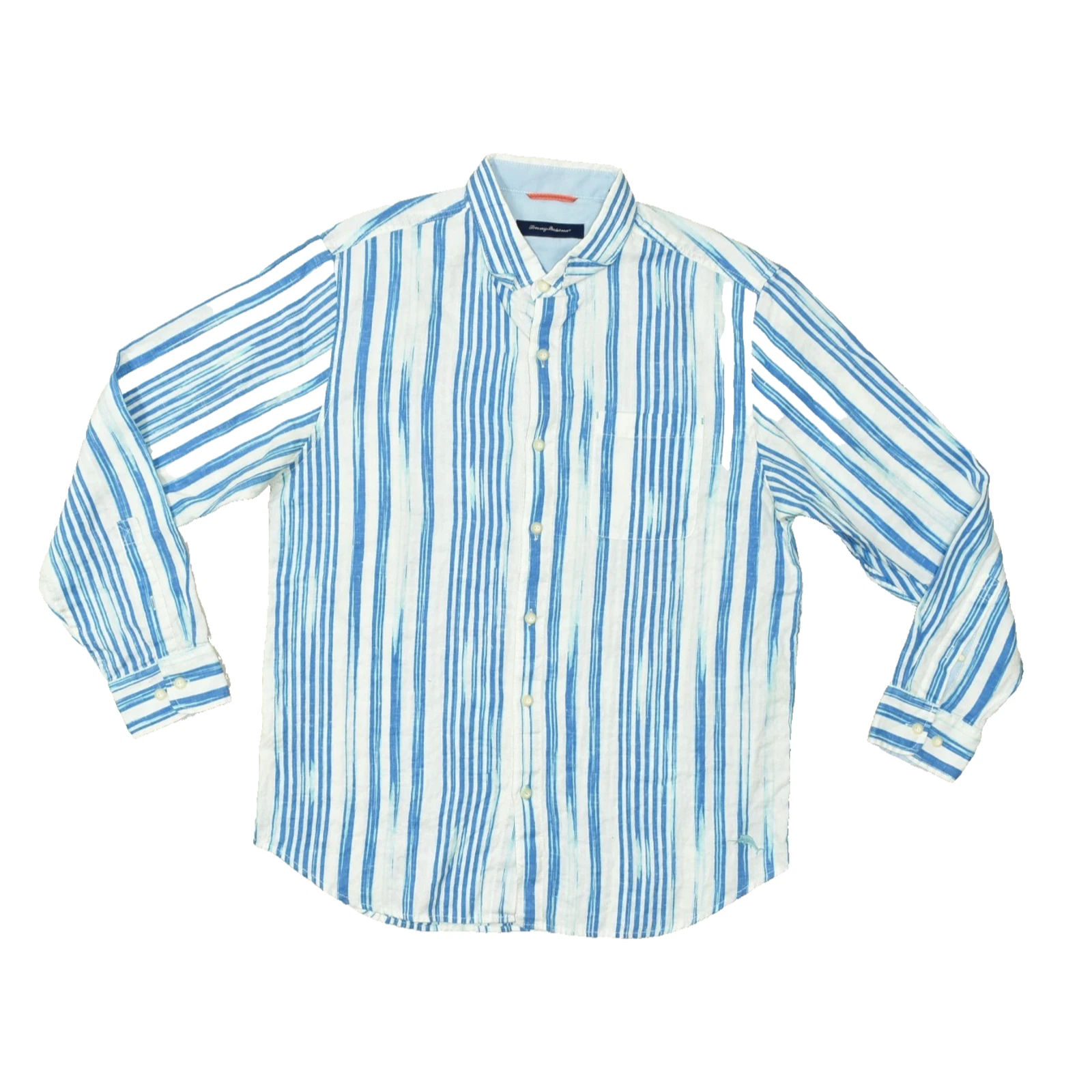 Tommy Bahama Men's Blue Striped 100% Linen Button Down Shirt Regular Size L