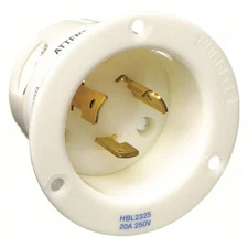 Hubbell HBL2325 Twist Locking Male Insulgrip Flanged Inlet 20A 250V 2P 3W L6-20P