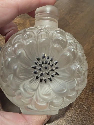Lalique Anemone Crystal Perfume Bottle With Stopper & Black Accents No Box