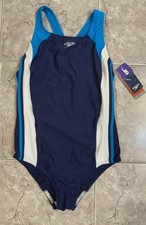 Speedo Swimsuit 1 Pc Navy Blue White Girls 16 Racerback