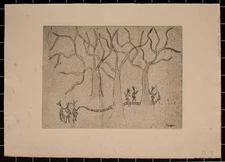 Illustration Humor Contemporary Snake in Forest Thanco Sign Etching