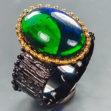 Top AA 6 ct Natural Black Opal Ring 925 Sterling Silver Size 8.5 /R440932