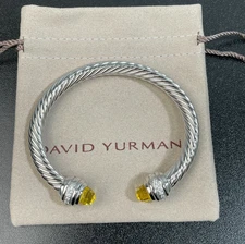 David Yurman 925 Silver Bracelet with Yellow Sapphire Size M