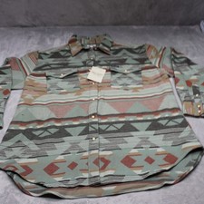 Wrangler Retro Pearl Snap Shirt Mens XL Blue Aztec Southwestern Geometric NEW