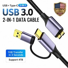 2-in-1 USB 3.0 to Micro B Cable for HDD SSD, USB C A, Fast Stable