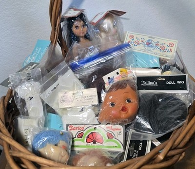 VTG Doll Parts Craft Supply Lot 40pc NOS Wigs Shoes Faces Kemper Global Darice