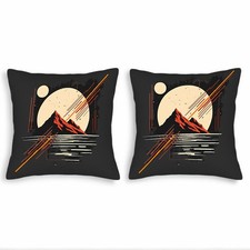 Stylized Mountain Landscape Throw Pillow Covers 18x18in Set of 2