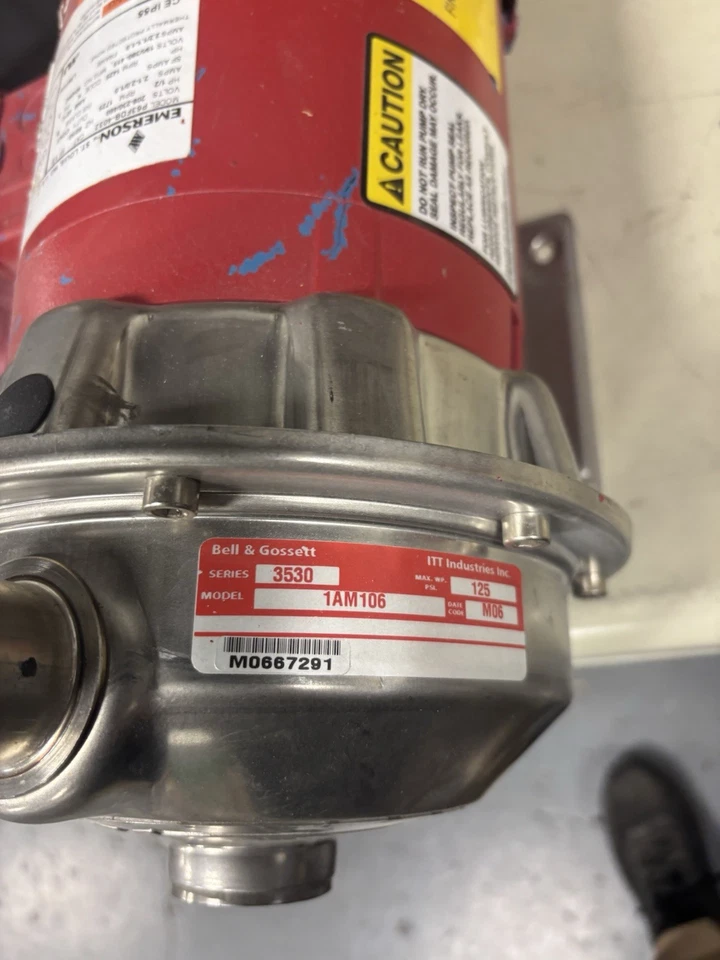 NEW OLD STOCK EMERSON 1/2HP 1725RPM MOTOR P63FDB-4032 BELL & GOSSETT 1AM106 PUMP - Image 3 of 4