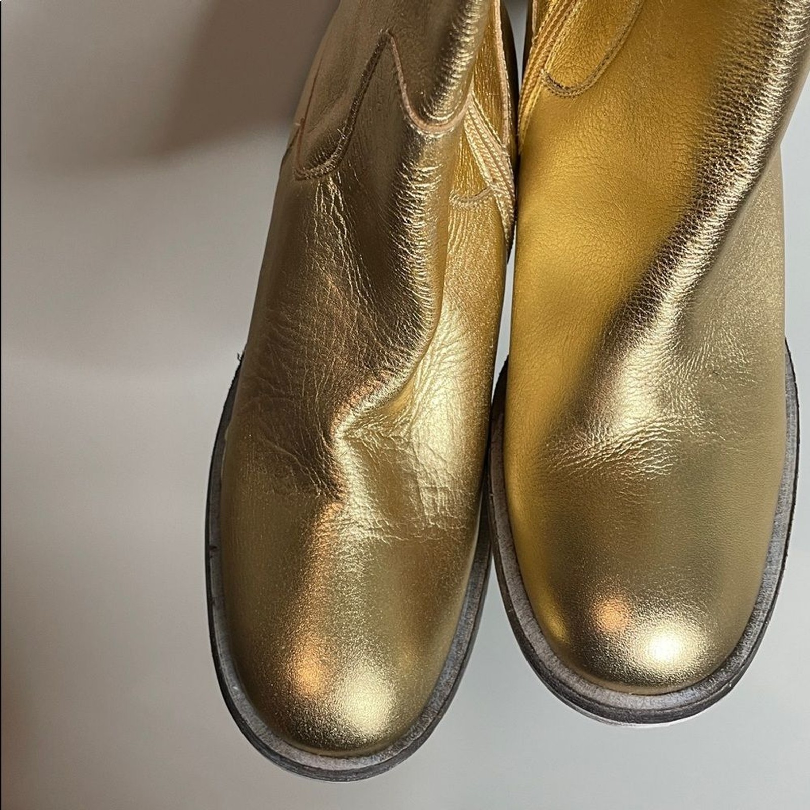 Free People Women’s Essentials Tall Gold Metallic Leather Boots Size 6 NWOB thumbnail 3