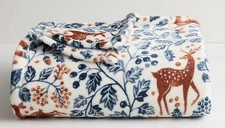 WATERCOLOR DEER Blue Brown White 5x6 ft Oversized THROW BLANKET The Big One® NEW