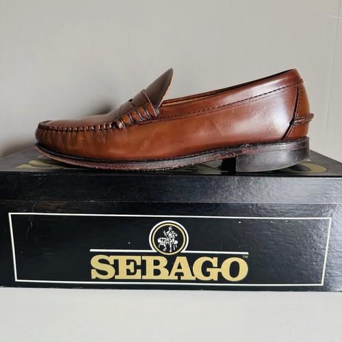 Mocasines vintage de cuero Sebago talla 7,5 marrón con caja - Imagen 3 de 23