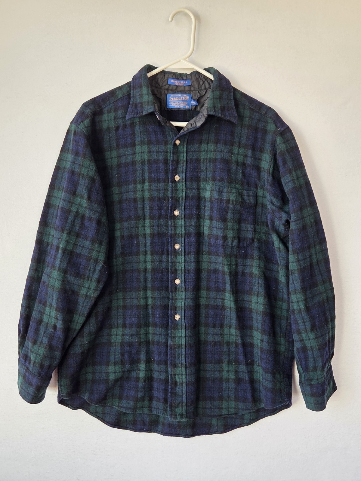 Pendleton Wool Shirt Men's SZ L Large Black Watch Plaid Vintage Button Up