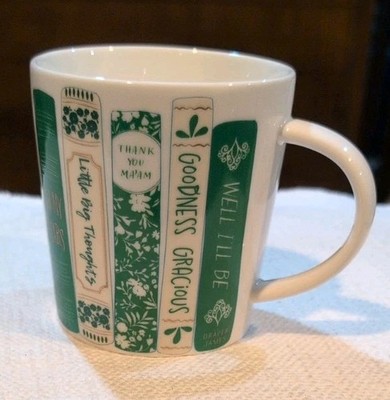 Draper James Book Stack 12.5 oz Green White Ceramic Coffee Tea Mug