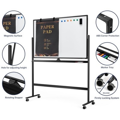 Large Dry-Erase Rolling Magnetic Whiteboard - 48 x 32 Inches Dry