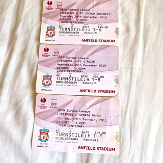 Liverpool 3x UEFA Europa League Ticket Stubs 2010 11 Anfield (Steaua/Utrecht)