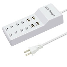 USB Charger, 12-Port Charging Station 4 USB-A Ports and 8 USB-C Ports white