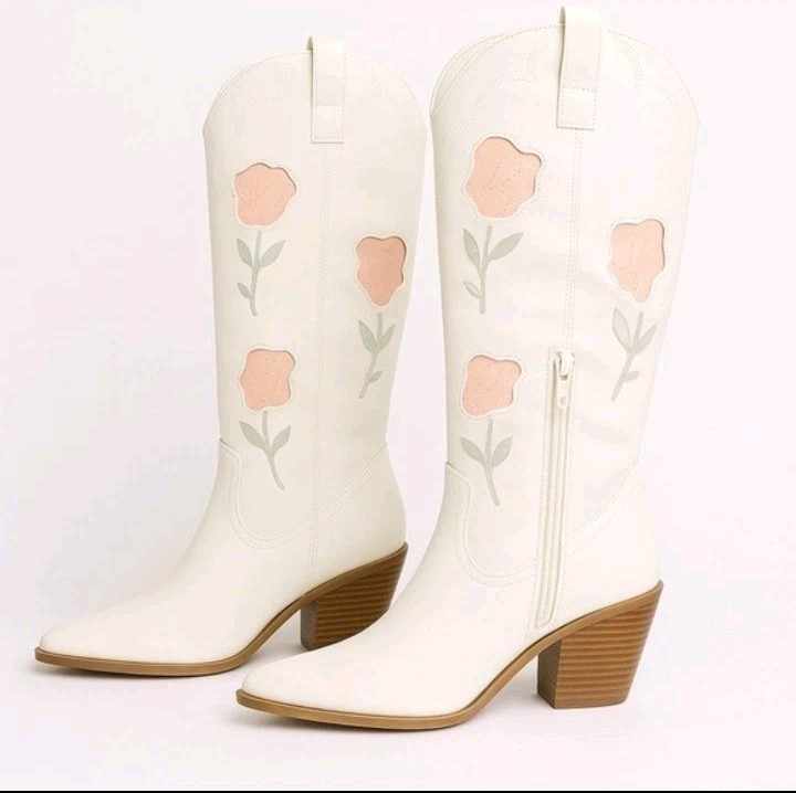 Universal Thread Womens Dixie Bone Floral Western Cowboy Boots Off White 8.5M
