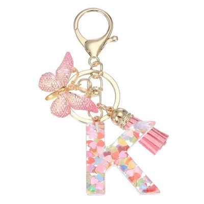 For alphabet keychain letter K cute with pink butterfly charm