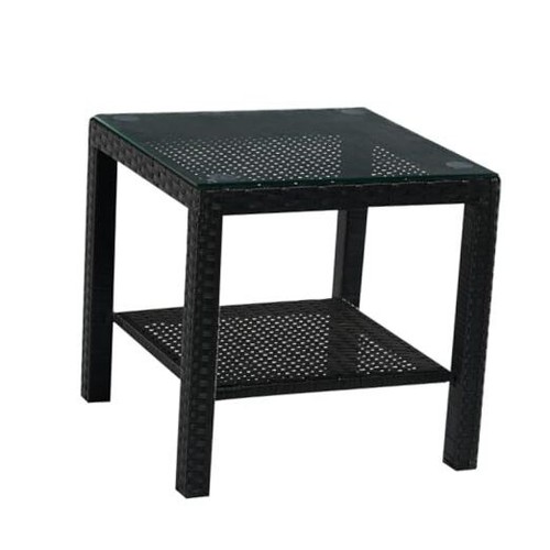 Patio Outdoor Wicker Rattan Side Table with Square Coffee Glass,End Tables