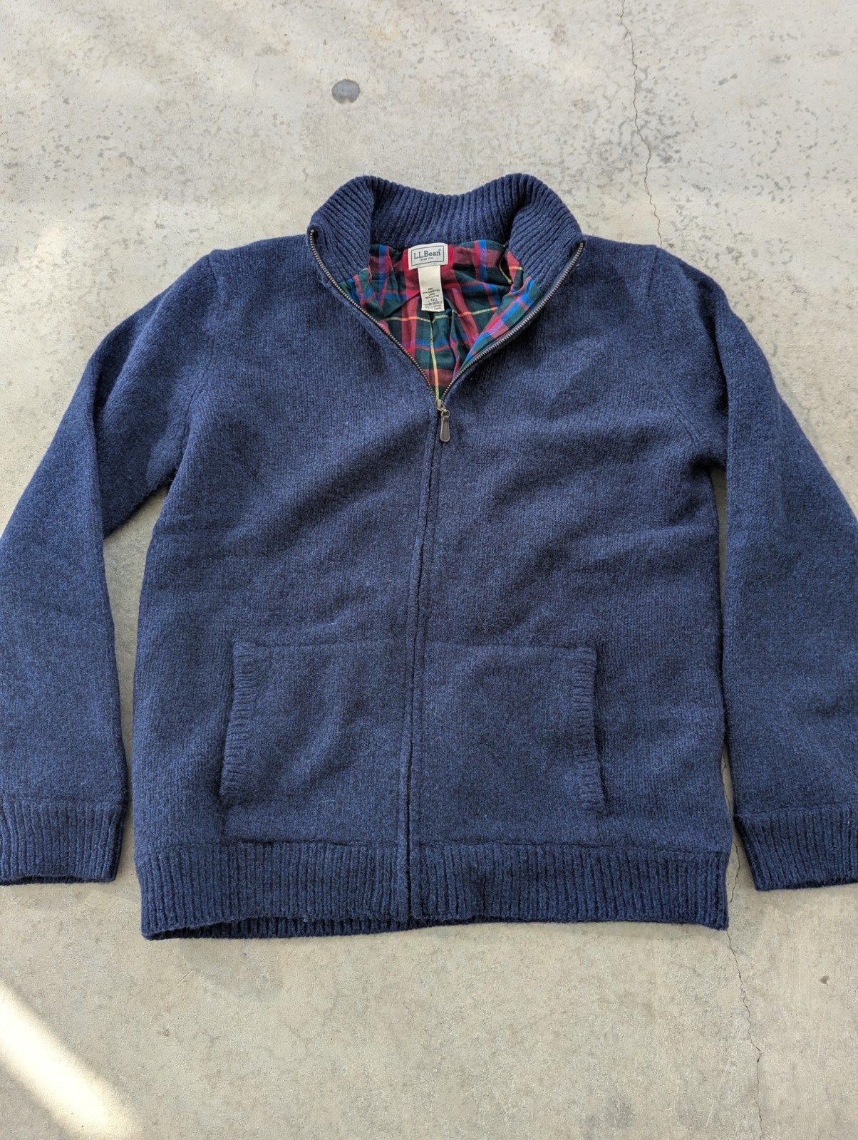 Vintage LL Bean Jacket Lambswool Plaid Lined Men's Size Large Navy Blue