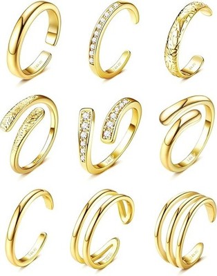 9PCS Adjustable Gold/Silver Toe Rings for Women Open Band Beach Jewelry