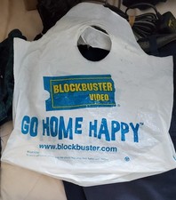 Vintage Blockbuster Video Plastic Shopping Tote Bag "Go Home Happy"