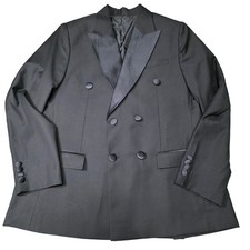 Mens Black Double Breasted Tuxedo Jacket Satin Lapel Formal Evening Wear size 48
