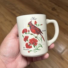 State Of Vintage Red Cardinal Carnation OHIO Ceramic Coffee Mug Rare