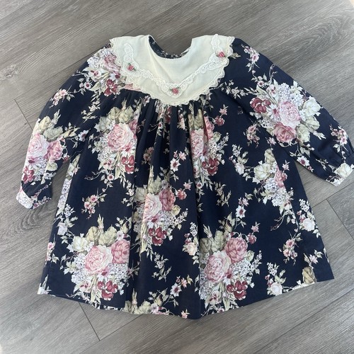 Vintage 1980s Rare Editions Girls Dress Blue Floral Cottagecore - Size 6