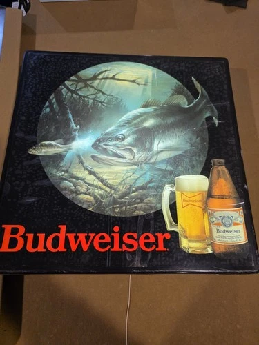 Vintage 1980s Budweiser Beer Largemouth Bass Fish Lighted Sign AS-IS READ.