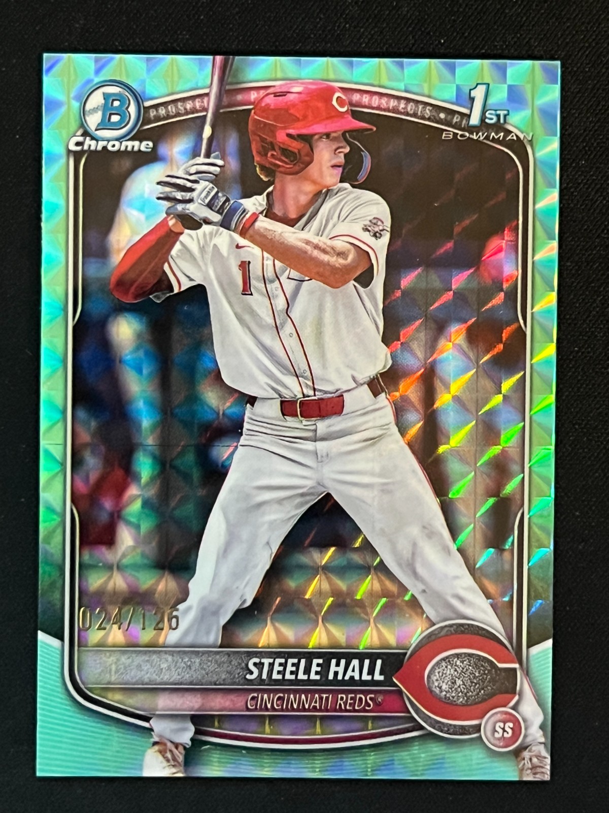 2025 Topps Bowman Draft Chrome Aqua Geometric #BDC-20 Steele Hall 1st 24/125