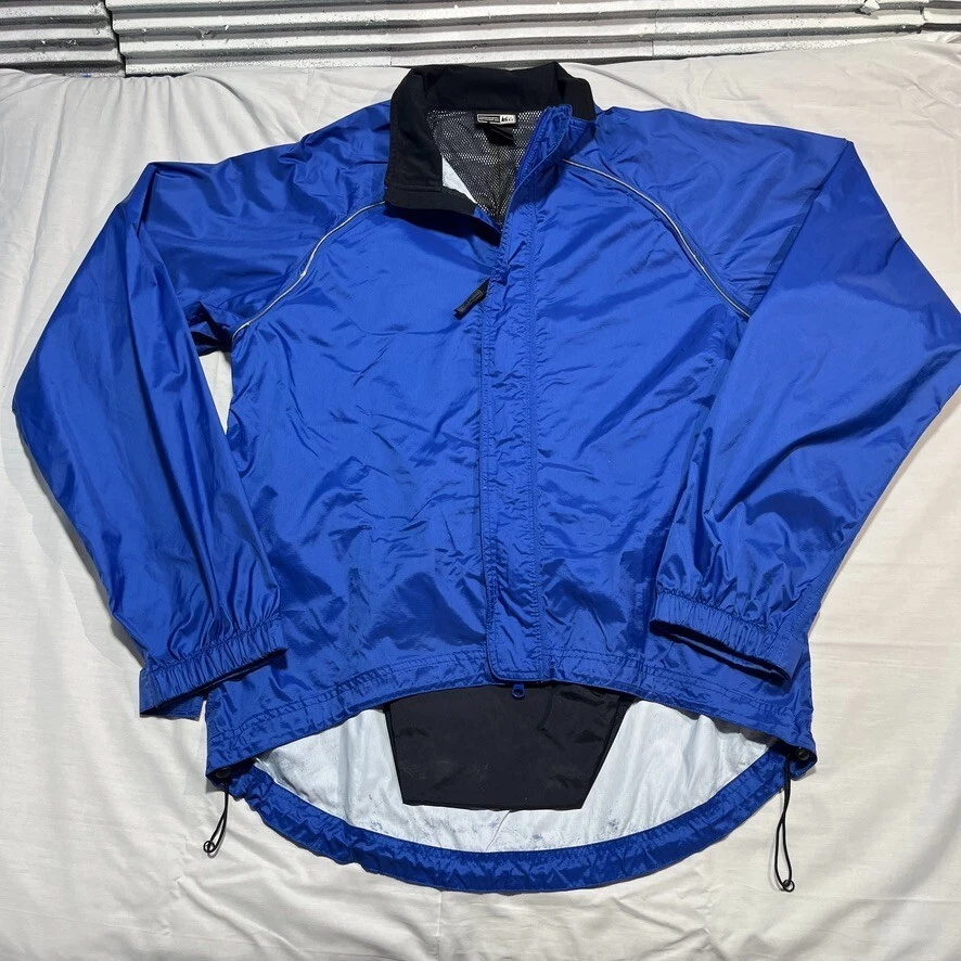 REI Jacket Mens Large Blue Packable Windbreaker Vented Outdoors Elastic Waist
