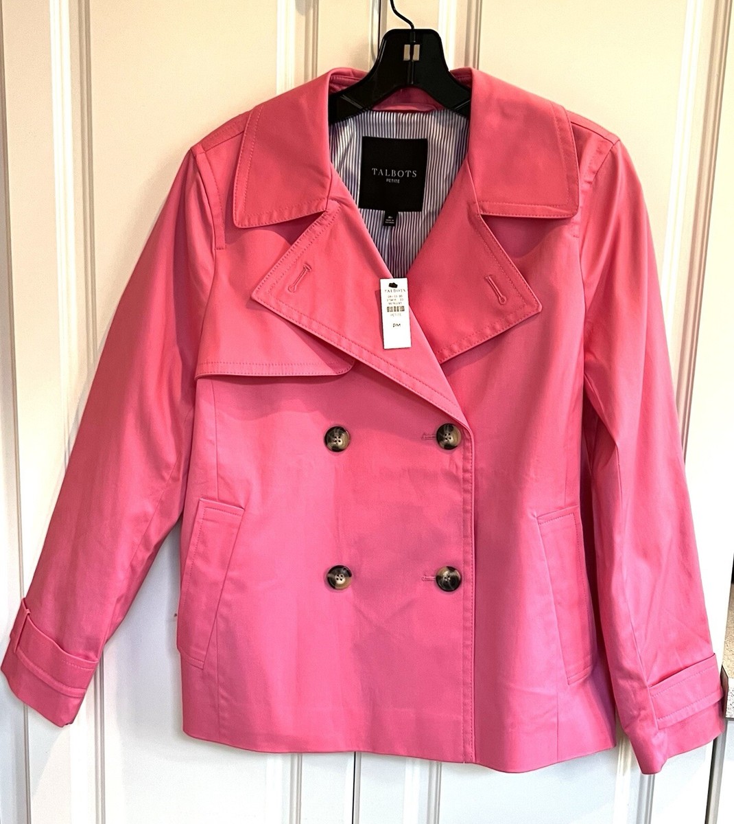 NWT Talbots size Petite Medium pink cotton blend short trench coat jacket