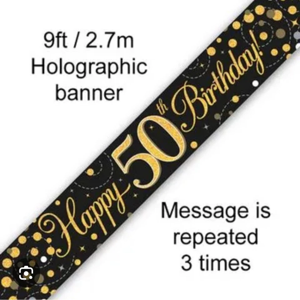OAKTREE UK Happy 50th Birthday Party Banner Black and Gold Length 9ft/2.7m
