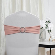 5 DUSTY ROSE Spandex CHAIR SASHES Silver Diamond Ring Buckle Party Events