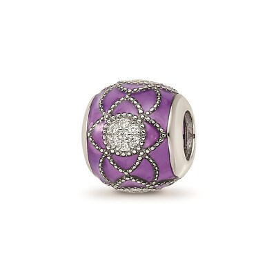 Reflection Beads Sterling Silver White CZ Purple Enameled Filigree Floral Bead