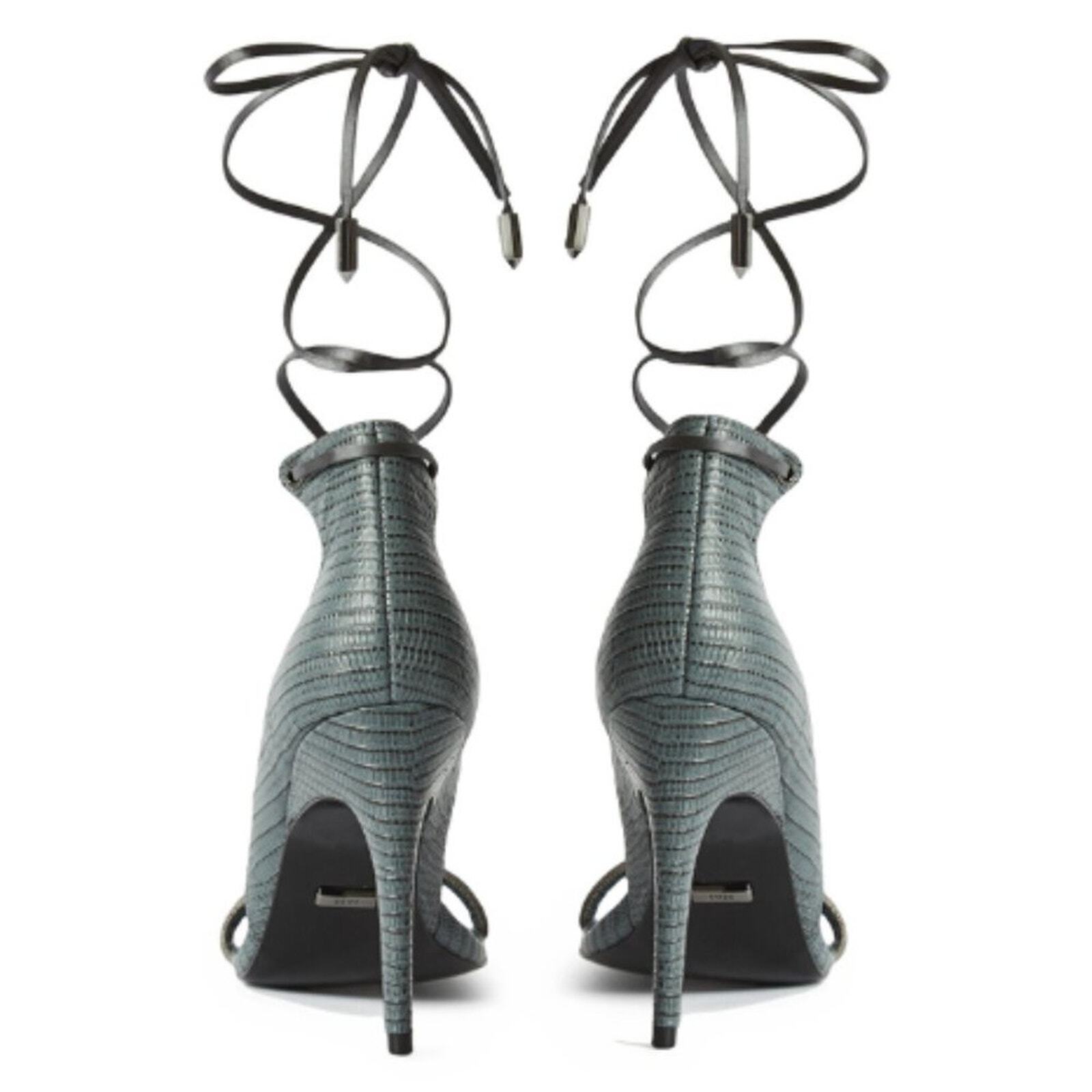 Reiss Coco Ash Grey Lizard Embossed Heel w Ankle Ties Size EU 39 - US 8 image 5