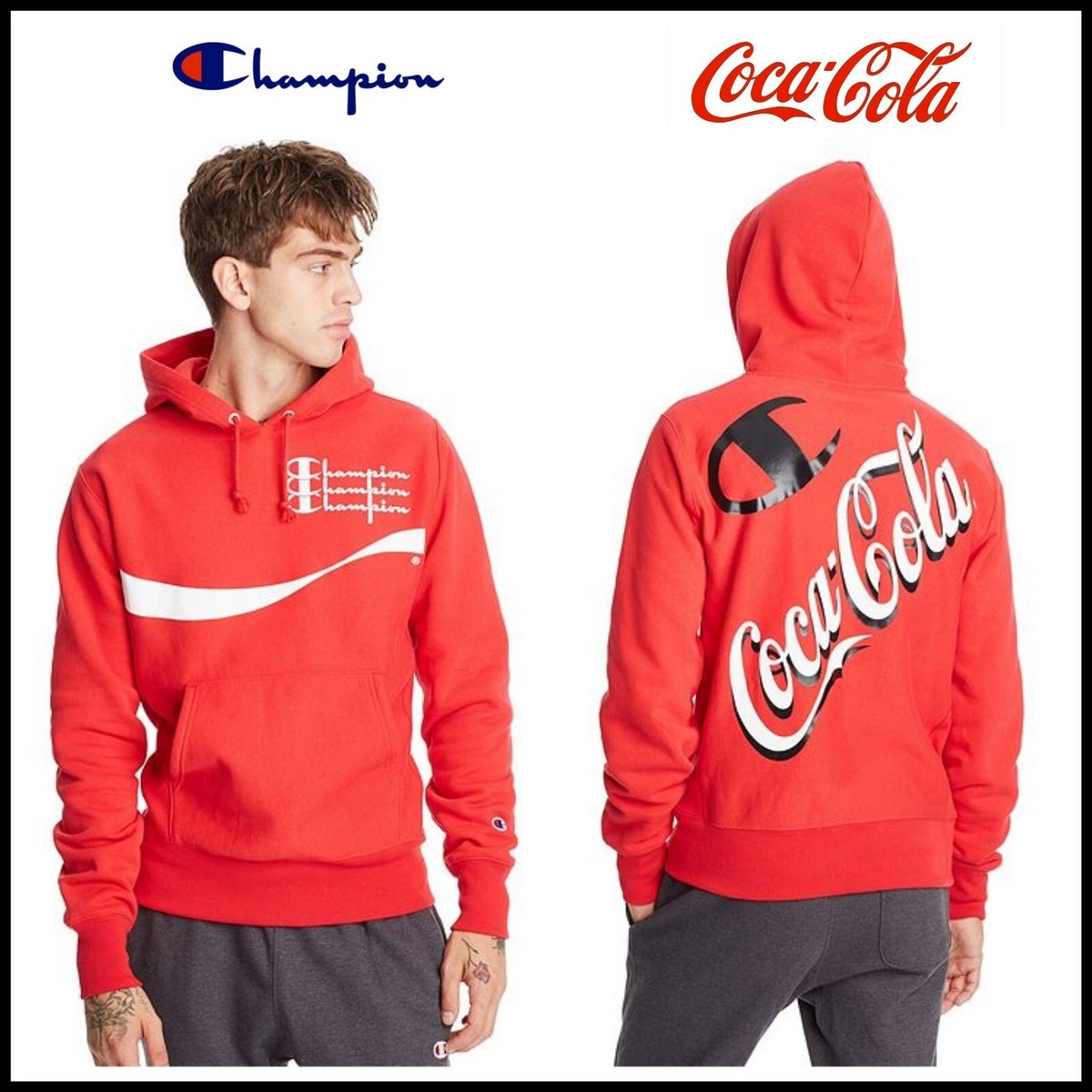 NWT Champion x Coca-Cola Coke Hoodie RED Reverse Weave Mens M