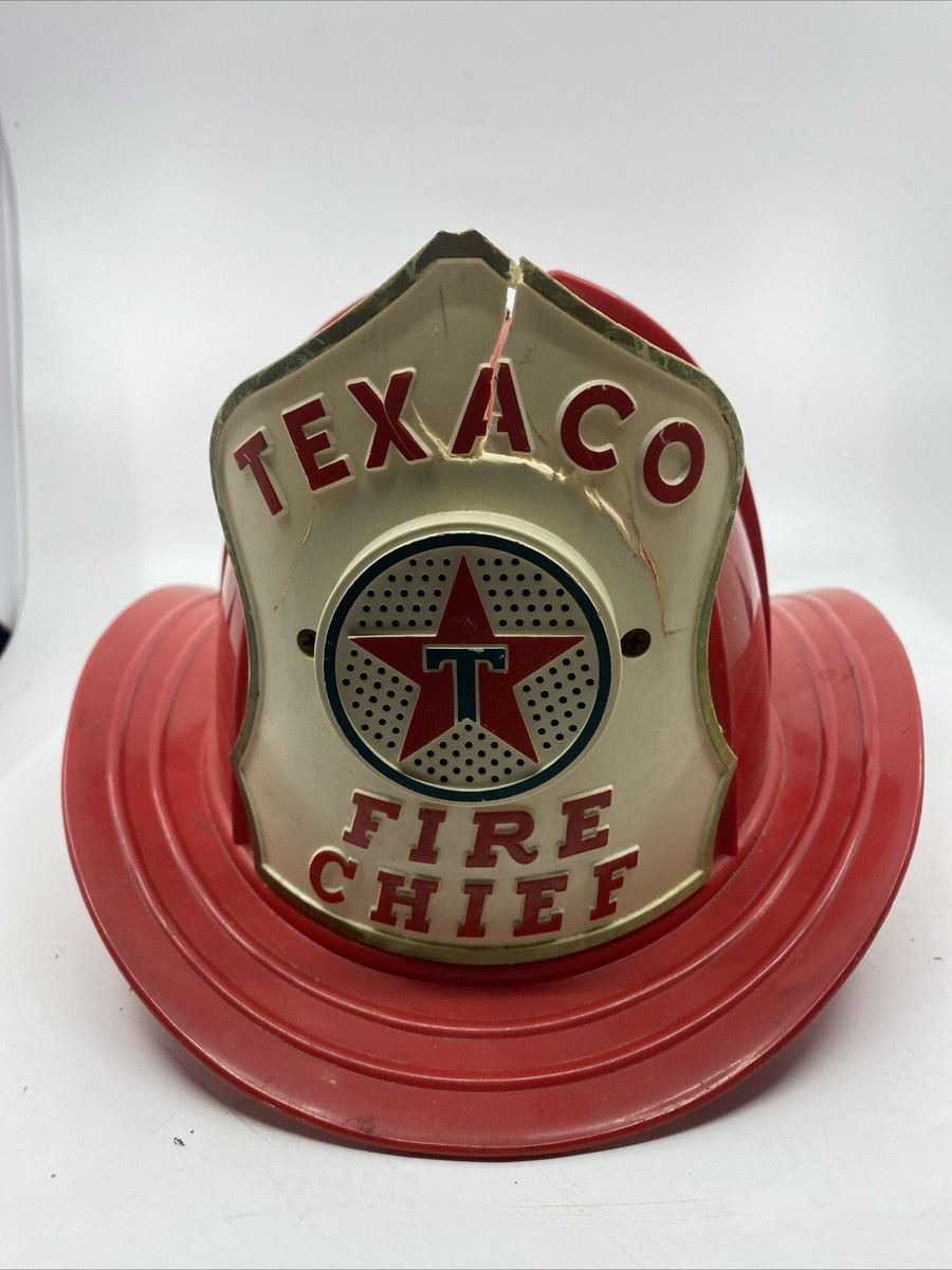 Vintage TEXACO FIRE CHIEF FIREMAN HAT WITH Speaker-- DAMAGED