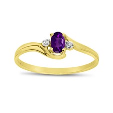 Ring 10 Karat Gelbgold ovaler Amethyst und Diamant