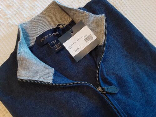 NWT $225 Scott Barber Organic Cotton Cashmere Sweater sz Large Blue Grey 1/4 zip