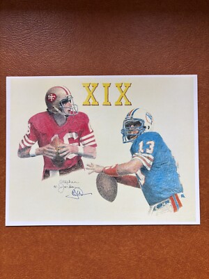 Dan Marino Joe Montana 8 x 10 Super Bowl XIX Art Print Signed by Stephen Jordan