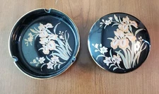 ROUND FLORAL ASHTRAY & LIDDED CONTAINER - 3 PIECE SET - JAPAN
