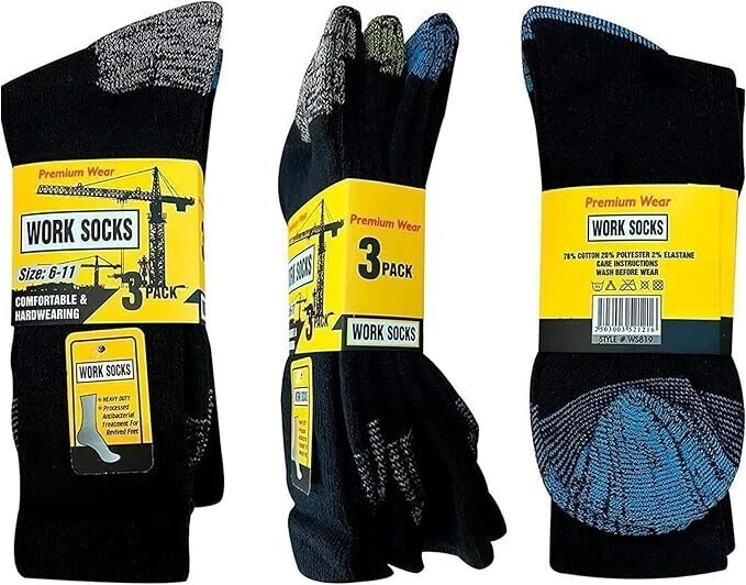 SAOLA 12 Pairs Mens Work Socks Boot Cushioned Sole Heavy Duty UK Size 6 11 Durable