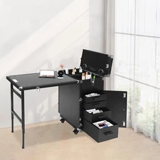 Nail Desk Mobile Station Rolling Make Up Train Case Manicure Table With Speaker